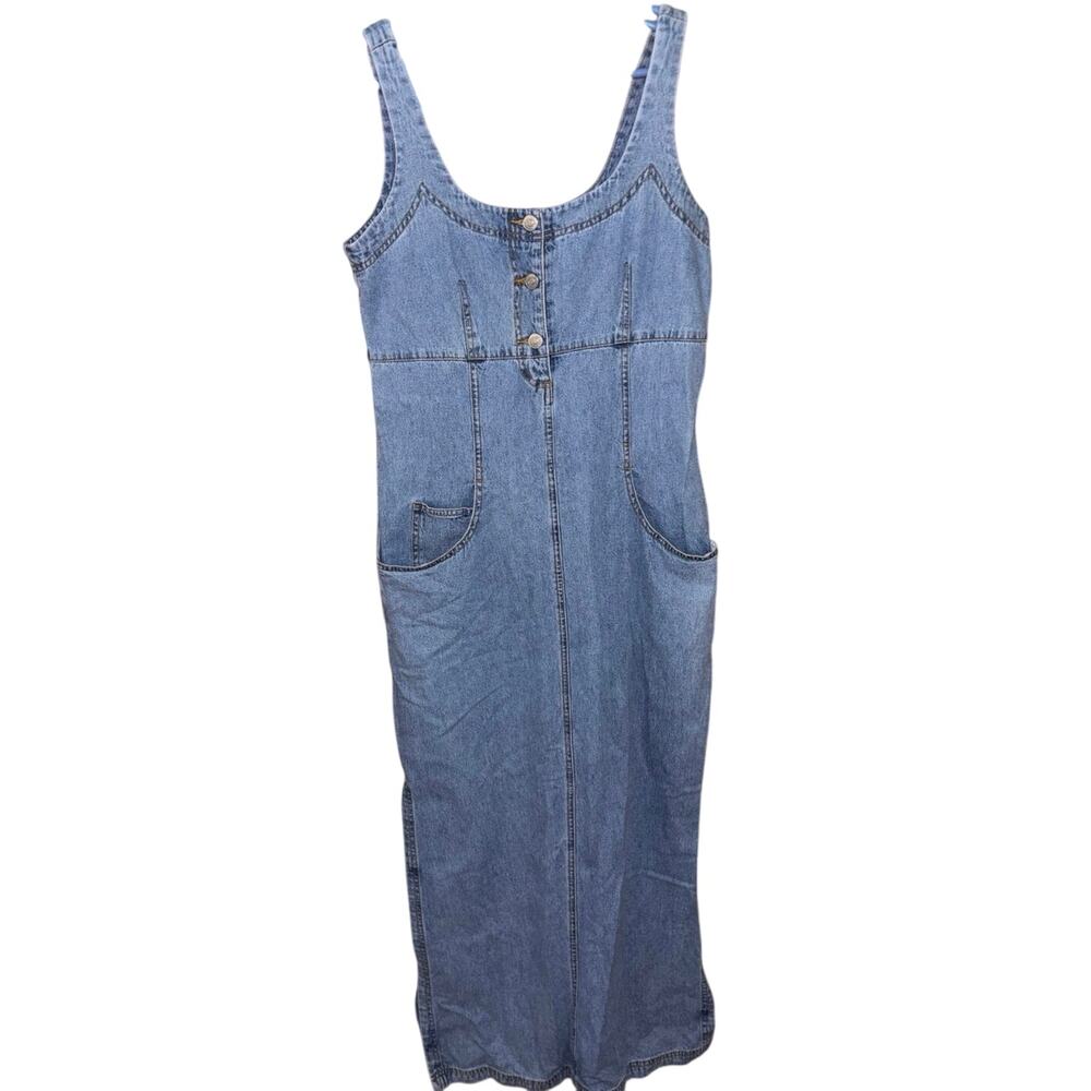 Vintage Newport News Jeanology women’s denim maxi tank dress side slits (10)